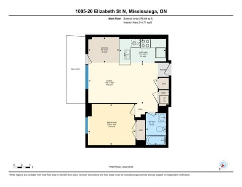 Floor plan for 1 bed, 1 bath, 658 sqft